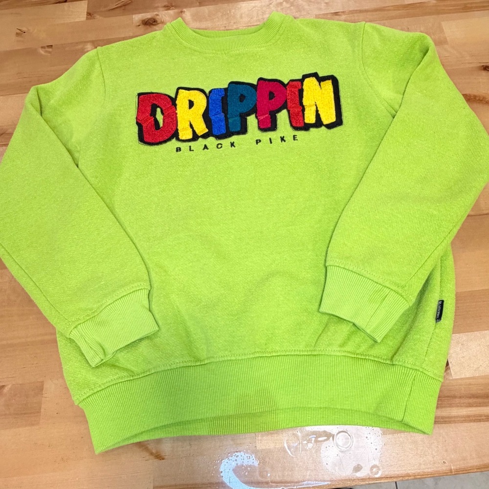 Black Pike Sweatshirt Kids 10-12 Lime Green Drippin Chenille Patch